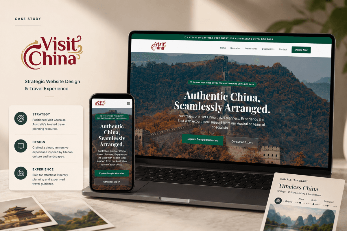 Case study visual for Visit China showing travel marketing strategy, website development and campaign communication.